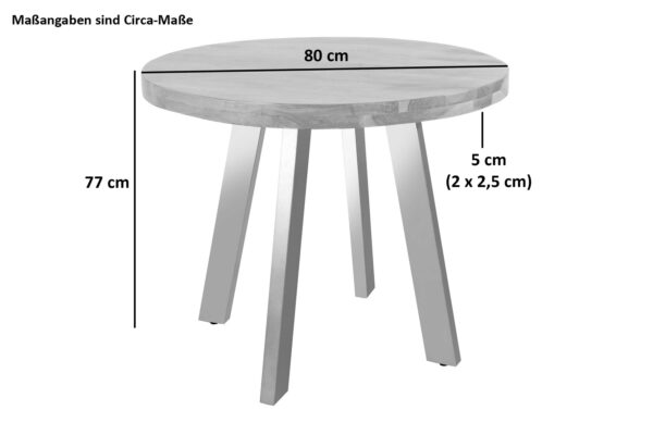 Esstisch rund Akazienholz natur massiv 80 cm silber SOPHIA