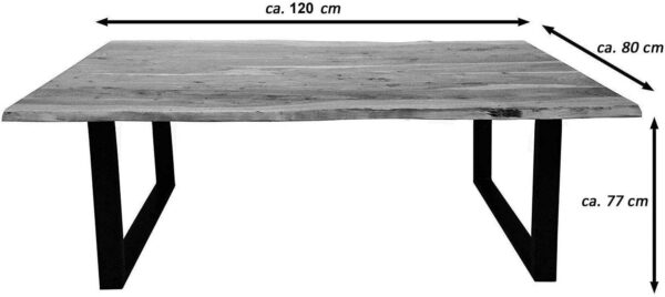 Baumkanten Tischgruppe Akazie natur 120 schwarz 3tlg. QUINN