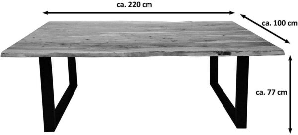 Baumkanten Tischgruppe Akazie natur 220 schwarz 3tlg. QUINN