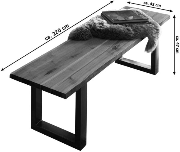 Baumkanten Tischgruppe Akazie natur 220 schwarz 3tlg. QUINN