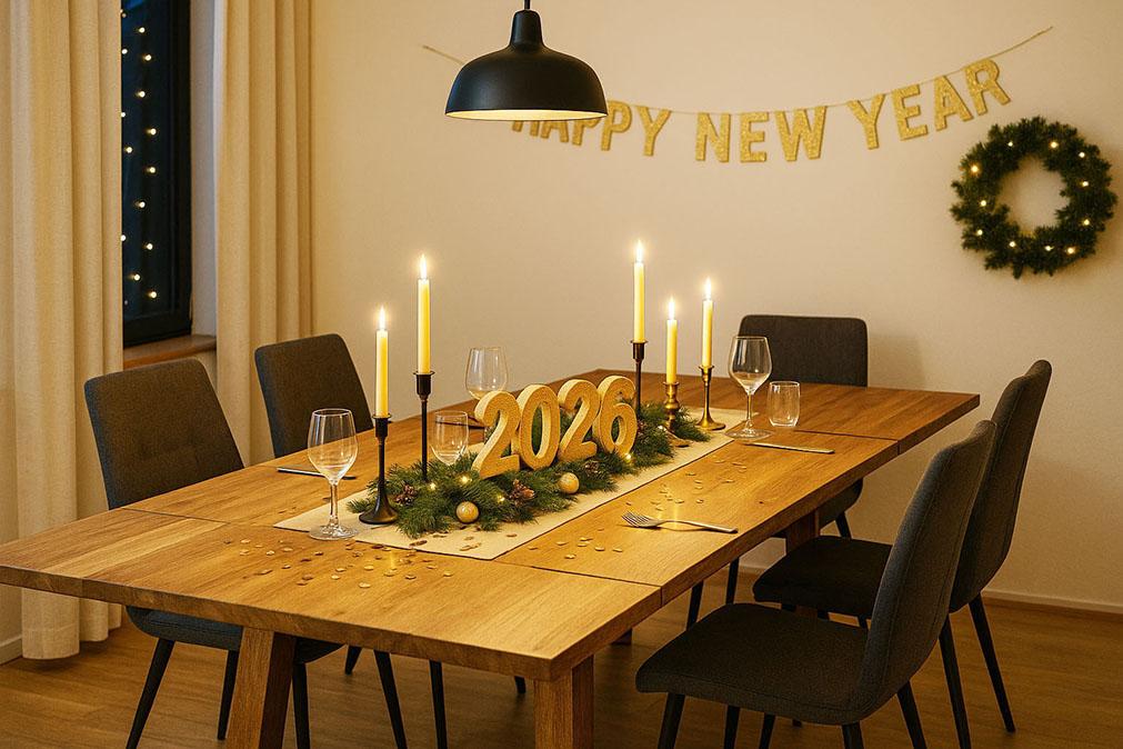 esstisch-silvester-happynewyear Esstisch für die Feiertage dekorieren